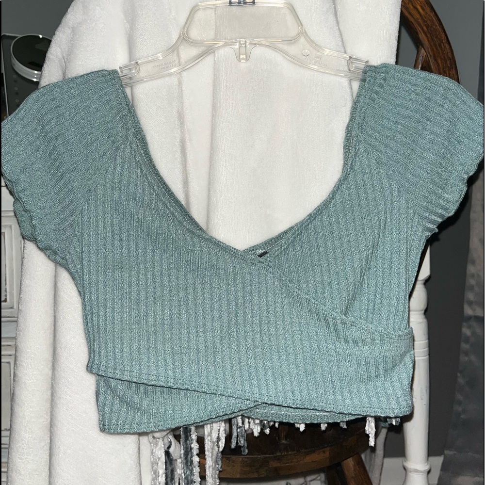 Blue off the shoulder crop top